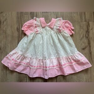 Vintage Adorable Pink and White floral flower ruffle lace ribbon Baby girl Dress